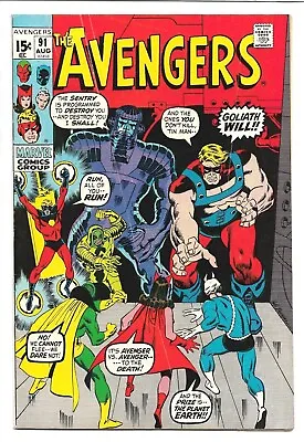Buy AVENGERS #91, 1971, Kree Skrull War, Captain Marvel, Sentry, Goliath, Hulk GD/VG • 26.06£