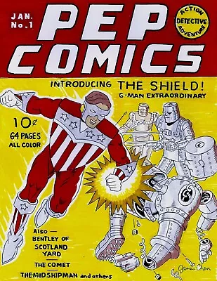 Buy Pep Comics  # 1 Cover Recreation  1st Patriotic Super-hero Original Comic Art • 238.30£