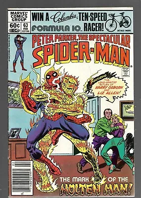 Buy 1981 Marvel-Peter Parker-The Spectacular Spider-Man #63-Firebug-60 Cents-VF+ • 4£