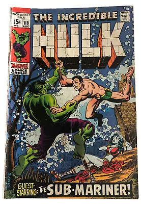 Buy Marvel Comic The Incredible Hulk #118 August 1969 Hulk Sub-Mariner Original • 17.79£