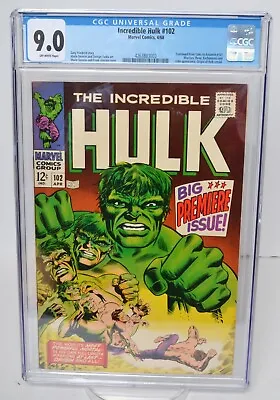 Buy INCREDIBLE HULK #102 CGC 9.0 Off-White Pages Marvel Comics 1968 New Series Start • 570.93£