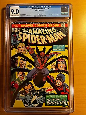 Buy Marvel Amazing Spider-Man #135 1974 CGC 9.0 Off-White/White Pages! 2nd Punisher! • 316.11£