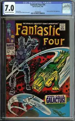 Buy Fantastic Four #74 Cgc 7.0 Ow/wh Pages // Galactus + Silver Surfer App 1968 • 213.38£