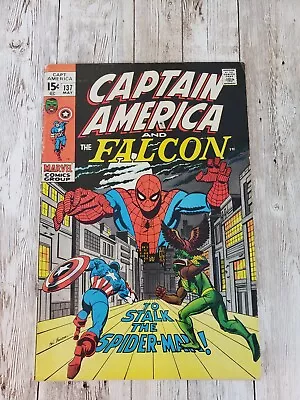 Buy Captain America #137 Marvel Comics 1971 -  1st Meeting Spider-Man & Falcon • 15.83£