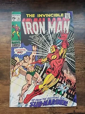 Buy The Invincible Iron Man #25 (1970) Battle Of Iron Man Vs. Sub-Mariner Marvel Key • 12.04£