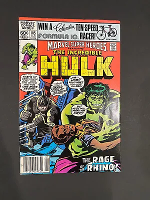Buy Marvel Super Heroes The Incredible Hulk Vs Rhino Newsstand # 105 1981 VF • 23.98£