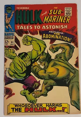 Buy Tales To Astonish #91 1st. App Of Abomination Marvel Comics 1967 • 67.96£