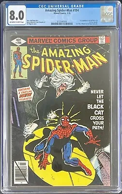 Buy Amazing Spider-Man #194 CGC 8.0 (1979) OW To W Pages 1st Appearance Of Black Cat • 266.24£
