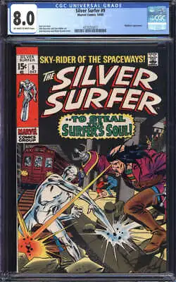 Buy Silver Surfer #9 Cgc 8.0 Ow/wh Pages // Mephisto Appearance Marvel 1969 • 134.35£