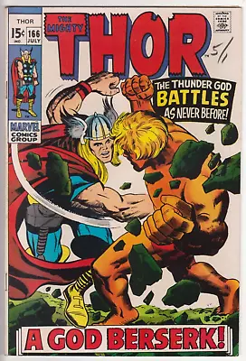 Buy The Mighty Thor #166, Marvel Comics 1969 VF 8.0 2nd Full Warlock.  Lee/Kirby • 118.74£