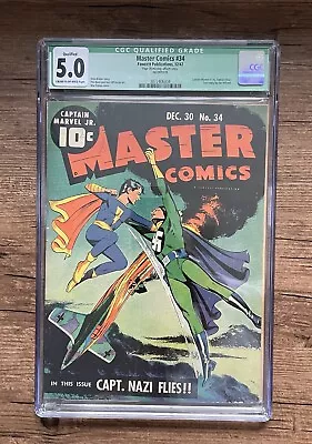 Buy Master Comics 34 CGC 5.0 (Q) Captain Marvel Jr Captain Nazi 1942 • 550.46£