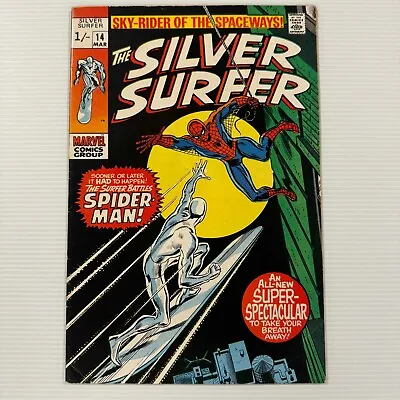 Buy Silver Surfer #14 1970 VG+ OW Pages Pence Copy Spider-man Crossover • 80£