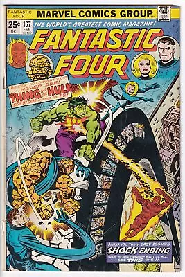 Buy Marvel Fantastic Four Series 1 Issue #167 Comic 1976 Guest The Hulk Titans Two! • 3.59£