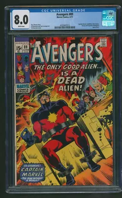 Buy Avengers #89 CGC 8.0 White Pages Captain Marvel Comics 1971 • 106.61£
