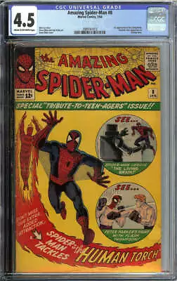 Buy Amazing Spider-man #8 Cgc 4.5 Cr/ow Pages // 1st App Of The Living Brain 1964 • 483.72£