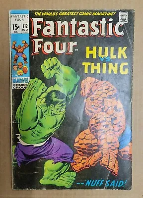 Buy Fantastic Four #112 - 1971- Classic Battle Of Hulk Vs Thing- Bronze Age Gem G/vg • 74.32£