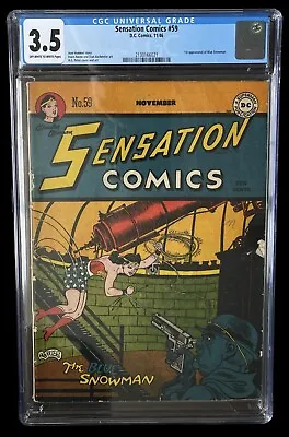 Buy Sensation Comics #59 CGC 3.5 OW/W PGS 1946 DC Comics Wonder Woman Hummel Story • 675.97£