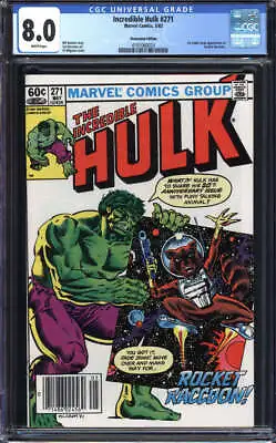 Buy Incredible Hulk #271 Cgc 8.0 White Pages // 1st Comic App Rocket Raccoon 1982 • 181.68£