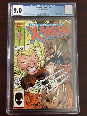 Buy CGC 9.0 Uncanny X-Men 213 Wolverine Vs Sabretooth Mutant Massacre White Pages • 39.58£
