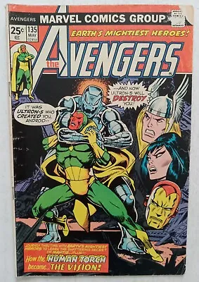 Buy Marvel Avengers #135 Bronze Age 1975 Comic Book Human Torch The Vision Origin • 7.89£
