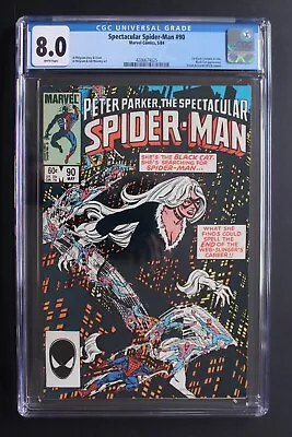 Buy SPECTACULAR SPIDER-MAN #90 1st BLACK Venom COSTUME Title 1984 Black Cat CGC 8.0 • 34.79£