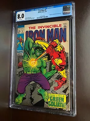 Buy Iron Man #9 (1969) / CGC 8.0 / Classic Hulk-robot Battle Cover/ Silver Age Comic • 141.52£