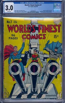 Buy World's Finest Comics #7 Cgc 3.0 Superman Batman Robin Green Arrow White Pages • 1,112.07£