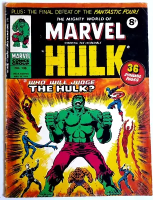 Buy The Mighty World Of Marvel Comic No #136 10th May 1975 UK Incredible Hulk • 4.69£