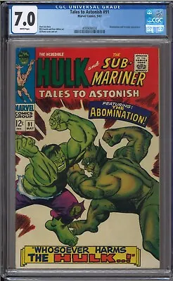 Buy Tales To Astonish #91 - CGC 7.0 - Abomination And Stranger Appearances • 158.06£