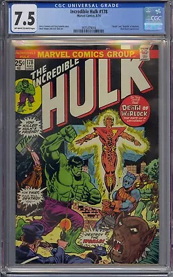 Buy Incredible Hulk #178 Cgc 7.5 Death Rebirth Warlock Man-beast Herb Trimpe • 51.44£