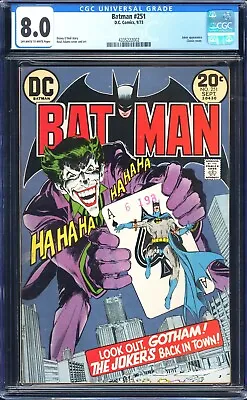 Buy DC Batman #251 CGC 8.0 OW To White Pages 1973 - Classic Neal Adams Joker Cover • 775.53£