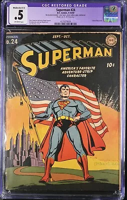 Buy 1943 Superman 24 CGC .5 Restored. USA American Flag Cover. WWII ERA. RARE! • 747.97£