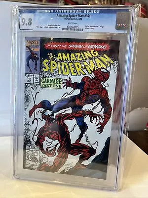Buy Amazing Spider-Man #361 1st Printing CGC 9.8 1992 1st Carnage White Pages Marvel • 287.82£