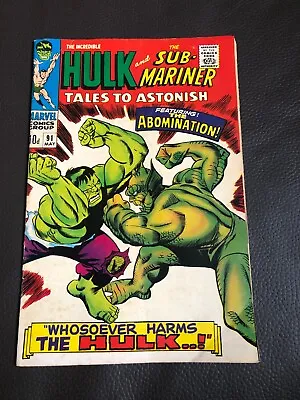 Buy Marvel Comics Tales To Astonish #91 1967 1st Cover Appearance Of The Abomination • 17£
