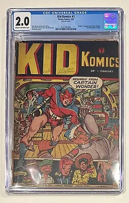 Buy (1943) KID KOMICS #1 CGC 2.0! 1st Captain Wonder! Rare Golden Age Timely! • 1,976.51£