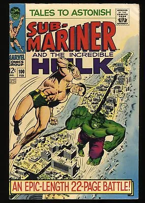 Buy Tales To Astonish #100 FN/VF 7.0 Sub Mariner! Incredible Hulk! Marvel 1968 • 38.38£