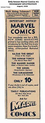 Buy MARVEL COMICS #1 - 1st TIMELY AD Sept, 1939 - Shockingly RARE - 1st SUB-MARINER • 1,998.80£