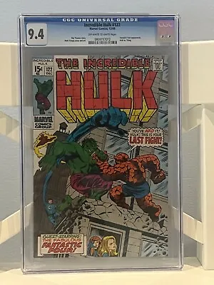 Buy INCREDIBLE HULK #122 CGC 9.4 NM (Dec 1969) Hulk Vs. Thing Key, OW To White Pages • 315.34£