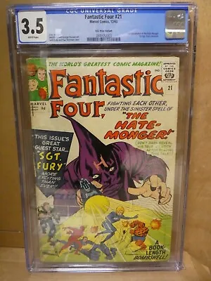Buy Marvel Comics Fantastic Four 21 1st Appearance Hate Monger CGC 3.5 1963 • 334.99£