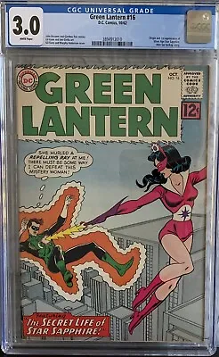 Buy Green Lantern #16 Cgc 3.0 Gd/vg 1962 1st Appearance Of Star Sapphire Dc Comics • 166.17£