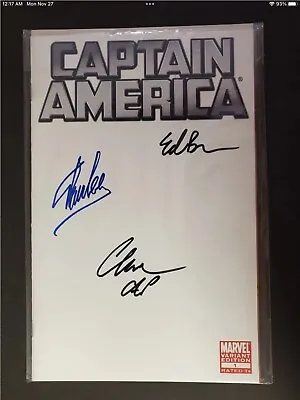 Buy Captain America #1 NM Blank Variant Signed Stan Lee, Ed Brubaker, Chris Evans • 236.54£