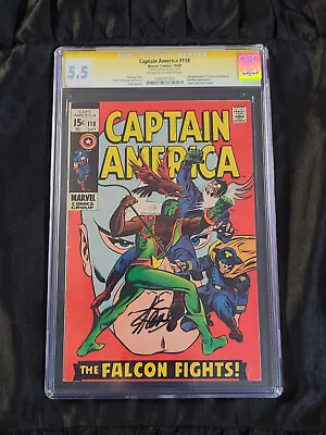 Buy Marvel Comics 1969 Captain America #118 CGC 5.5 FN- 2nd Falcon SIGNED Stan Lee!! • 512.44£