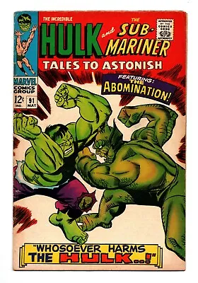 Buy Tales To Astonish #91 (1967) Gil Kane | Silver Age | 1st Cover App Abomination • 181.76£