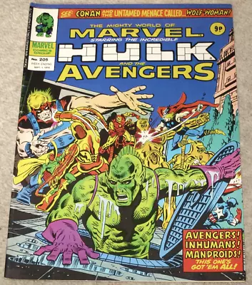 Buy THE MIGHTY WORLD OF MARVEL Starring THE INCREDIBLE HULK & THE AVENGERS #205 1976 • 1.50£