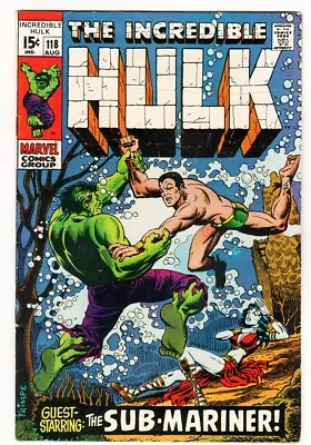 Buy The Incredible Hulk #118 Aug  1969 Marvel Comic Book Hulk Sub-Mariner • 47.40£