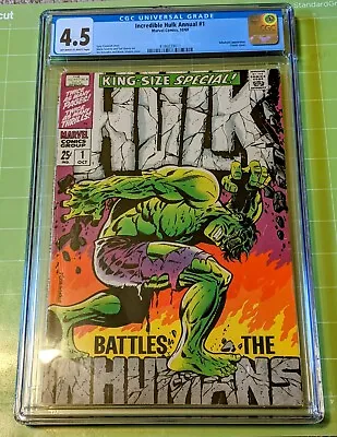 Buy Incredible Hulk Annual #1 CGC 4.5/VG+ OwWhPgs Classic Steranko/Severin Cover/OBO • 195.08£