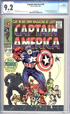Buy Captain America #100 CGC 9.2 1968 1st Issue! Avengers! Iron Man! WHITE PAGES • 1,766.93£