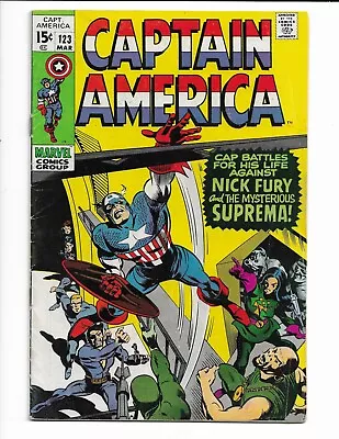 Buy Captain America 123 - Vg+ 4.5 - 1st Appearance Of Suprema - Nick Fury (1970) • 19.77£