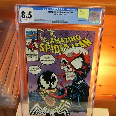 Buy Amazing Spider-Man #347 CGC 8.5 VF+ White Pages Venom Killed Spider-Man MARVEL • 63.08£