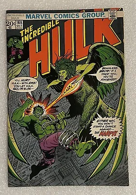 Buy Incredible Hulk #168 F-/VG+ 1st Betty Ross As Harpy Marvel Comic 1973 • 20.56£